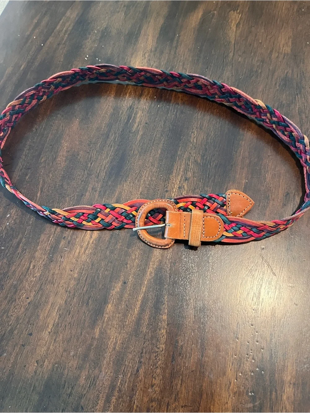 Braided Multicolor Women's Leather-Trim Belt - Tan Accent